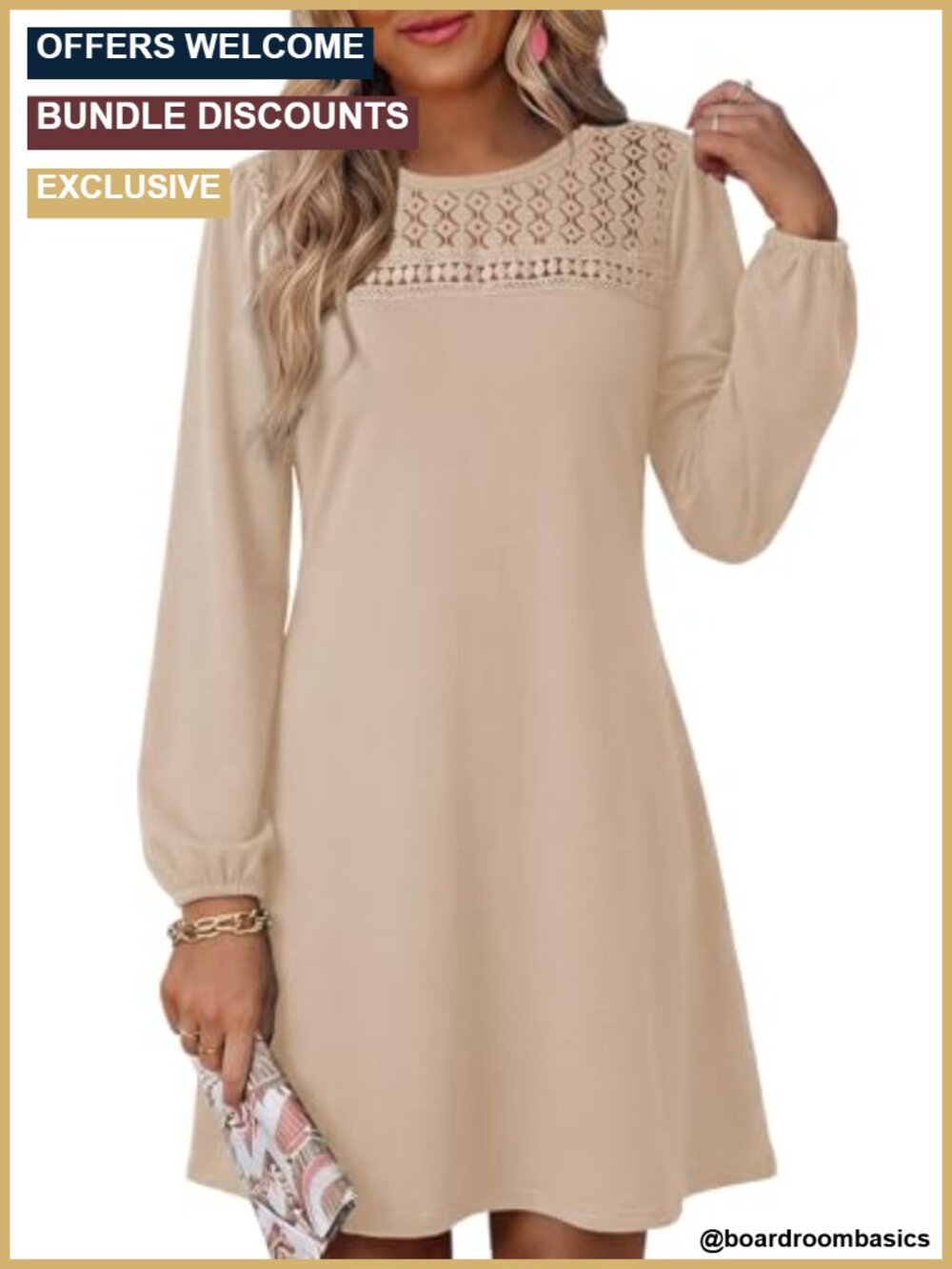 Long Sleeve Lace Mini Dress Balloon Sleeve A-Line Casual